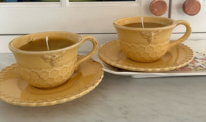 Bee Cup and saucer beeswax candle