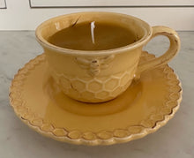 Load image into Gallery viewer, Bee Cup and saucer beeswax candle
