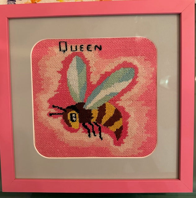 Framed Needlepoint of Queen Bee