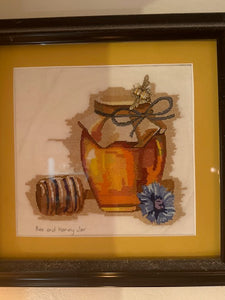 Framed Needlepoint Honey Jar