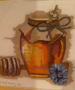 Framed Needlepoint Honey Jar
