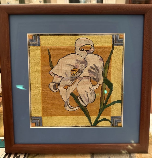 Framed Needlepoint of An Orchid